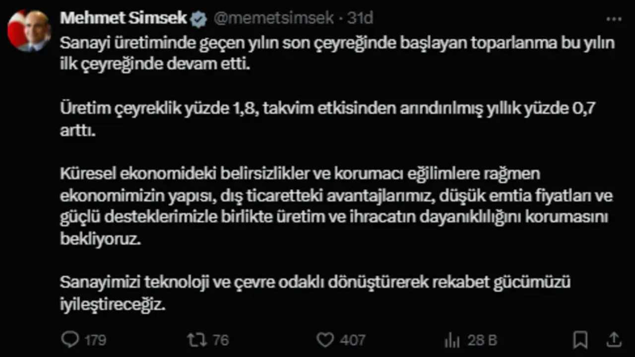 Bakan Mehmet Şimşek paylaşımı